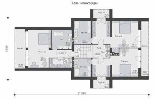 Современный дом с гаражом, мансардой и просторной гостиной